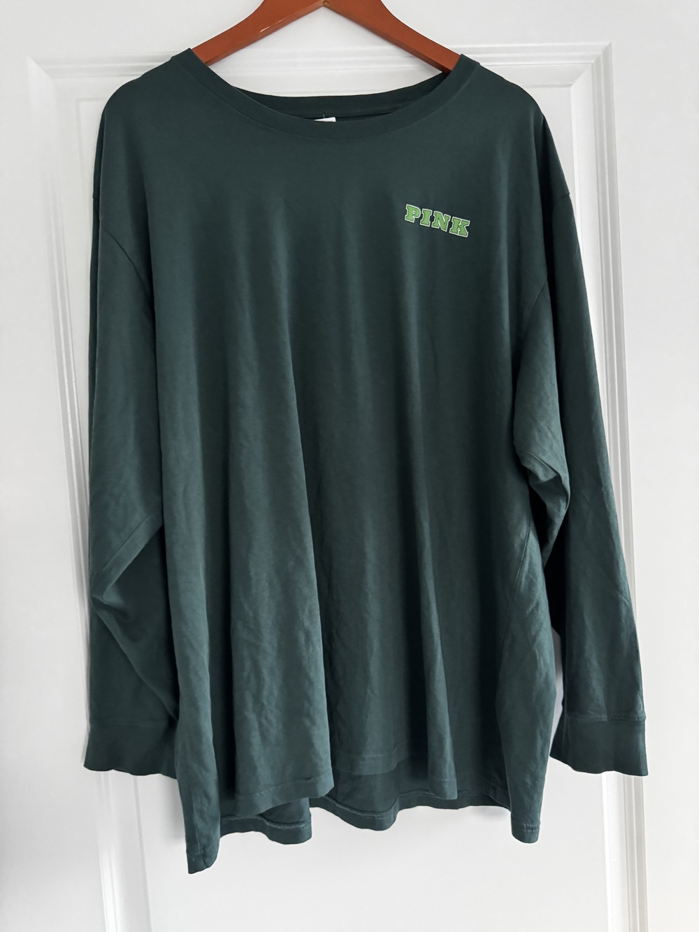 New V.S. PINK Green Varsity Logo Long Sleeve Shirt Shirt
